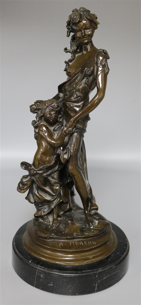 A bronze figure of mother and child, Auguste Moreau